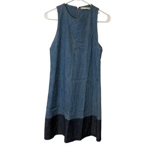 Alice Olivia Denim Chambray Colorblock Sleeveless‎ Shift Dress Jumper Women's S